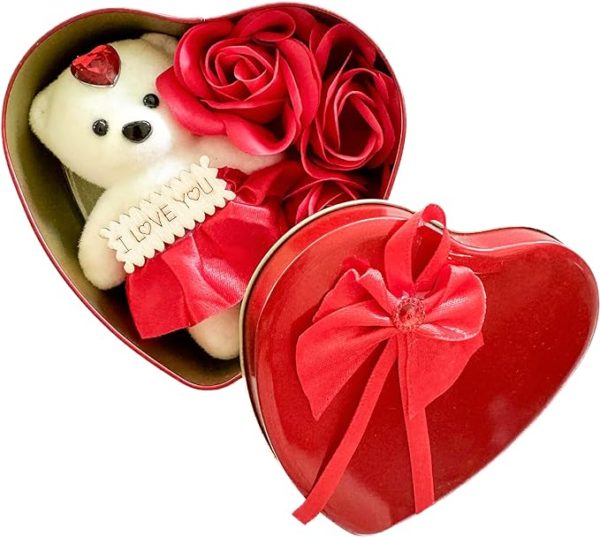 Ink Hearts Paper Valentines Day Gift Rose Bear with Heart Box