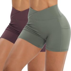 Workout Shorts for Women 2 Pcs Pack Cross Waist