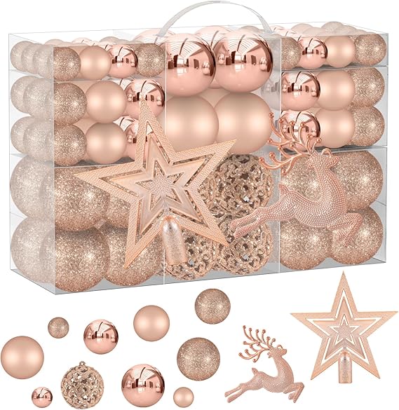 102PCS Assorted Rose Gold Christmas Ornaments, Christmas Balls Ornaments 102PCS Assorted Rose Gold Christmas Ornaments, Christmas Balls Ornaments