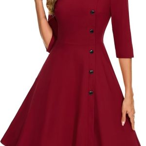 Aupuls Cocktail Dress for Women Vintage Dresses 1950s Swing Dress for Wedding Guest