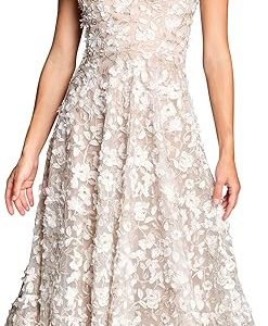 Dress the Population Women's Elisa Sleeveless Plunge Neckline Fit and Flare Midi Dress