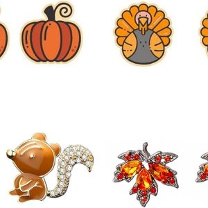 Fall Earrings Turkey Pumpkin EarringsThanksgiving Harvest Maple Leaf Squirrel