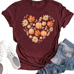 Fall Shirts for Women Halloween Pumpkin Graphic Tees Thanksgiving Family Turkey Tops Cute Autumn Thankful T-Shirt