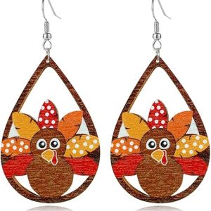 Hanksgiving Fall Wooden Water Droplets Drop Dangle Earrings