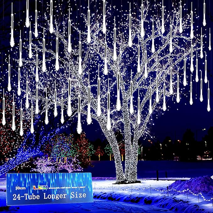 Kwaiffeo Christmas Lights Outdoor, 24 Tubes(Equivalent to 3 Sets of 8-Tubes) Meteor Shower Lights Snow Falling Icicle Lights for Xmas Tree Kwaiffeo Christmas Lights Outdoor, 24 Tubes(Equivalent to 3 Sets of 8-Tubes) Meteor Shower Lights Snow Falling Icicle Lights for Xmas Tree