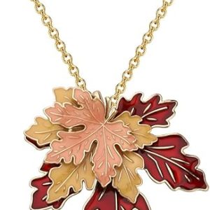 LQRI Maple Leaf Necklace Tri-Color Metal Maple Leaf Pendant Women Long Necklace Canadian Maple Leaves Clothing Accessories