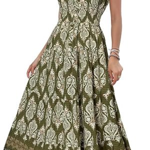 OSTOO Women's 2024 Summer Short Sleeves Boho Floral Print Tiered Casual Flowy Long Maxi Dress