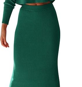 PRETTYGARDEN Women's Fall 2 Piece Sweater Set Rib Knit Long Sleeve Crop Top