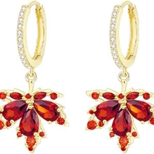 Red Maple Leaf Earrings for Women Elegant Fall Hot Red Orange Plant Leaves Sparkly