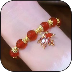 Thanksgiving Fall Bracelets for Women Red Crystal Maple Leaf Charms Bracelet