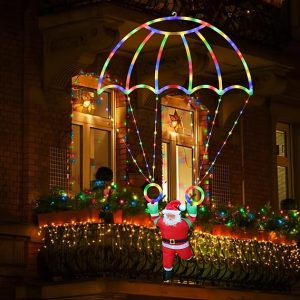 Toodour Christmas Decorations Outdoor, 2.8FT Christmas Parachute Lights with Santa Claus, Waterproof 8 Modes Hanging Multicolor Xmas Lights