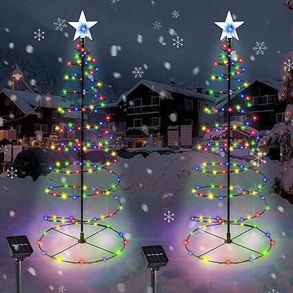Upgraded 2 Pack Spiral Solar Christmas Tree Lights, 32'' Outdoor Christmas Decorations Upgraded 2 Pack Spiral Solar Christmas Tree Lights, 32'' Outdoor Christmas Decorations
