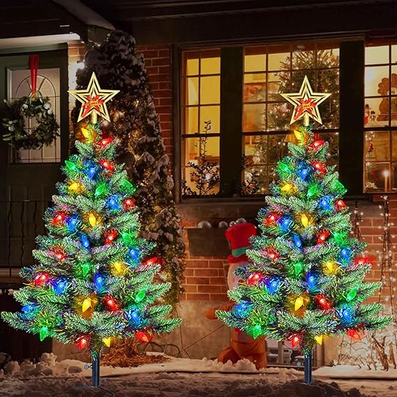Upgraded Set of 2 Solar Christmas Tree, Outdoor Christmas Upgraded Set of 2 Solar Christmas Tree, Outdoor Christmas