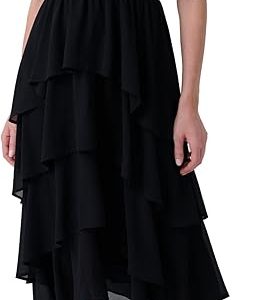 Women's Chiffon Tiered Midi Dress Short Sleeve Layered Flowy Long Dress