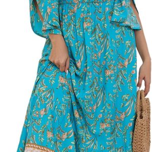 Women's Long Maxi Dress Sexy Off Shoulder Floral Dress Ruffle