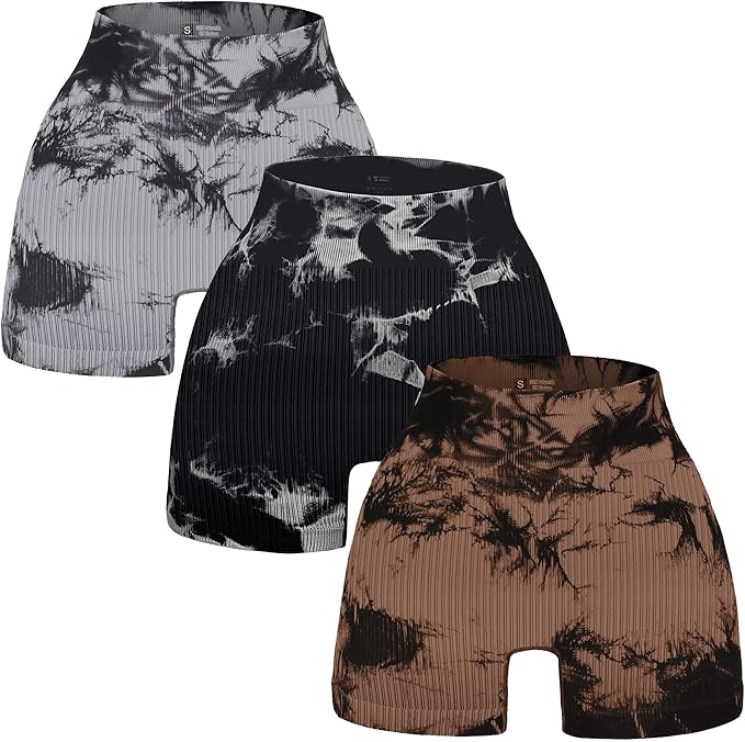 3 Piece Tie Dye Ribbed Workout Shorts for Women Seamless Gym Athletic Yoga High Waist Shorts 3 Piece Tie Dye Ribbed Workout Shorts for Women Seamless Gym Athletic Yoga High Waist Shorts
