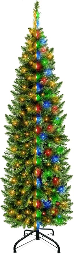 5 Ft Prelit Pencil Artificial Christmas Tree with Timer 180 LED Warm White & Colorful Change Lights 8 Modes Plug 5 Ft Prelit Pencil Artificial Christmas Tree with Timer 180 LED Warm White & Colorful Change Lights 8 Modes Plug