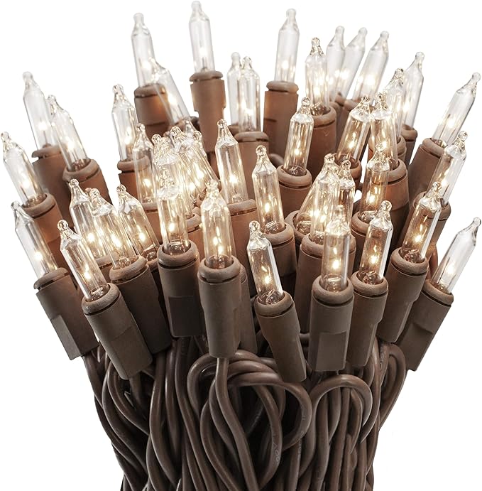 612 Vermont 50 Clear Mini Christmas String Lights on Brown Wire Cord, UL Approved for Indoor ,Outdoor 612 Vermont 50 Clear Mini Christmas String Lights on Brown Wire Cord, UL Approved for Indoor/Outdoor