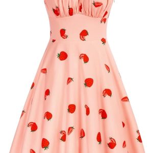 Belle Poque Women's Vintage Sleeveless Solid Floral Ruched Summer Cute A-Line Flowy Swing Midi Dress