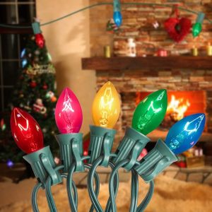 C7 Multicolor Christmas Lights Vintage Christmas Tree Lights Indoor Outdoor, 25 Feet Clear Colorful Christmas Lights