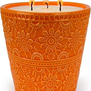 Delicate Orange Porcelain Aromatherapy Candle, Pumpkins Oils and Natural Soy Wax