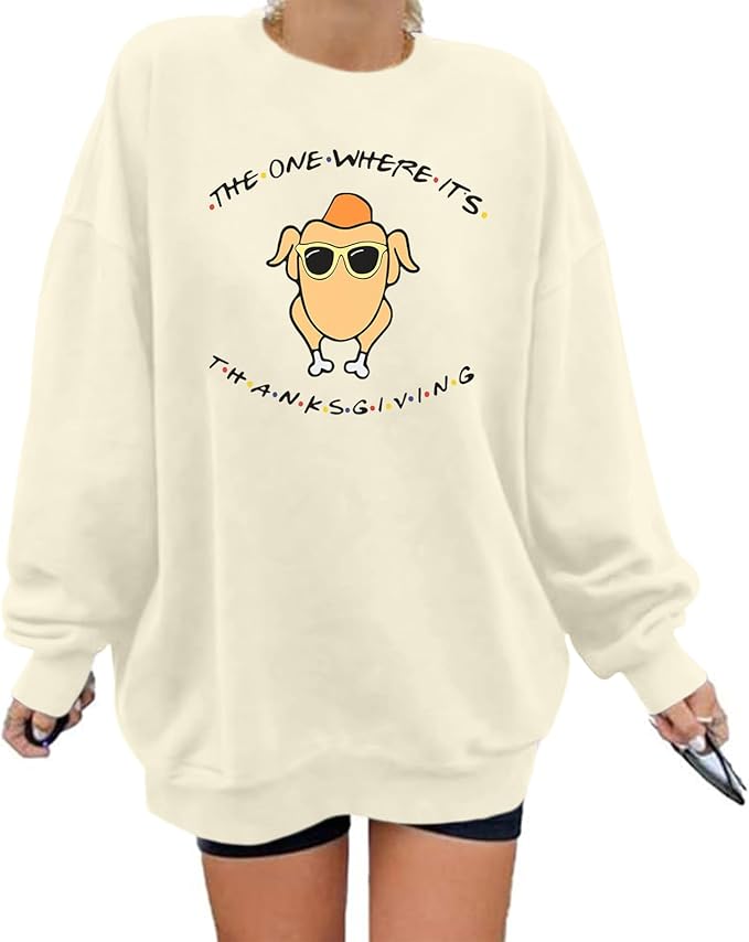 Funny Turkey Graphic Sweatshirts For Women Oversized Thanksgiving Sweatshirt Friendsgiving Long Sleeve Pullover Tops Funny Turkey Graphic Sweatshirts For Women Oversized Thanksgiving Sweatshirt Friendsgiving Long Sleeve Pullover Tops