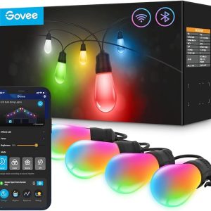 Govee Smart Outdoor String Lights H7021, RGBIC Warm White 96ft (2 Ropes of 48ft) LED Bulbs for Christmas Decorations Outdoor