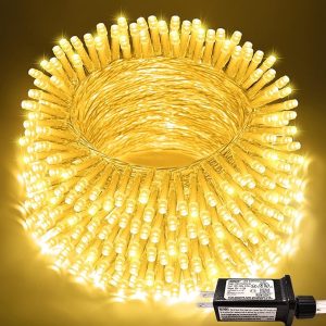 JMEXSUSS 200 LED Christmas Lights Indoor Outdoor, Connectable Warm White Christmas Tree Lights Clear Wire