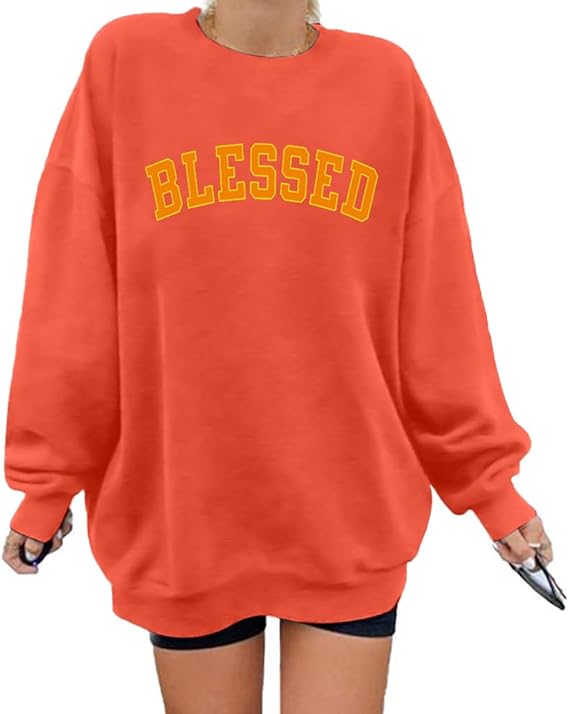 MNLYBABY Oversized Blessed Sweatshirt Women Christian Shirt Blessed Chenille Pullover Fall Long Sleeve Tops MNLYBABY Oversized Blessed Sweatshirt Women: Christian Shirt Blessed Chenille Pullover Fall Long Sleeve Tops