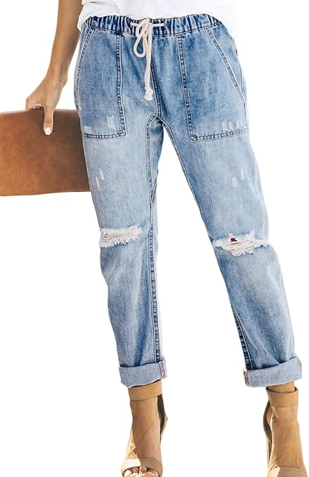 Metietila Women’s Casual Pull-on Distressed Stretch Jeans Elastic Waist Jean Denim Joggers Pants Metietila Women’s Casual Pull-on Distressed Stretch Jeans Elastic Waist Jean Denim Joggers Pants