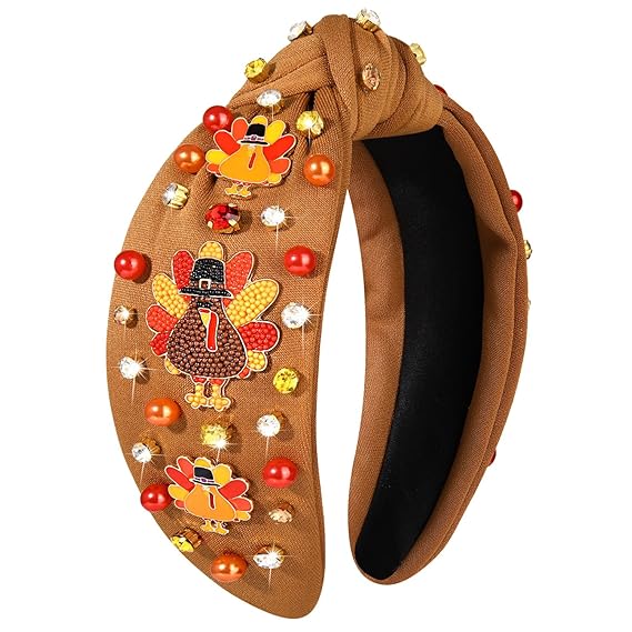 NVENF Thanksgiving Headband for Women Beaded Turkey Fall Headband Accessories Jeweled Pearl NVENF Thanksgiving Headband for Women Beaded Turkey Fall Headband Accessories Jeweled Pearl