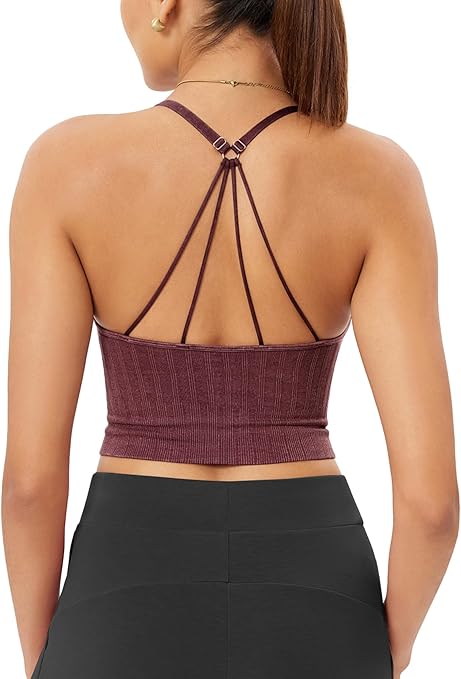 ODODOS Seamless Padded Sports Bra for Women Strappy Longline Wirefree Brami Ribbed Crop Tank Tops ODODOS Seamless Padded Sports Bra for Women Strappy Longline Wirefree Brami Ribbed Crop Tank Tops