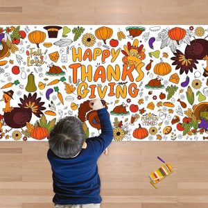 OHOME Thanksgiving Giant Coloring Poster/Tablecloth-Thanksgiving Crafts for Kids-30 x 72 Inches Jumbo Paper Coloring Banner