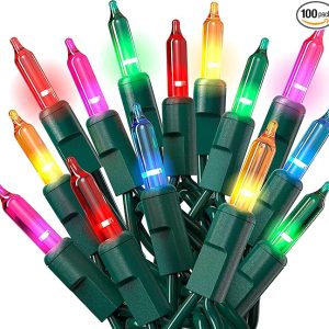 PREXTEX Christmas Lights with Green Wire - 100 Count, 20 Ft Multicolored Xmas Lights for Christmas Decorations Indoor and Outdoor