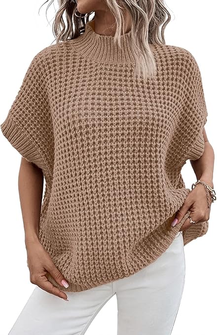 Pink Queen Women's Mock Neck Batwing Short Sleeve Loose Oversized Knit Pullover Sweater Jumper Tops Pink Queen Women's Mock Neck Batwing Short Sleeve Loose Oversized Knit Pullover Sweater Jumper Tops