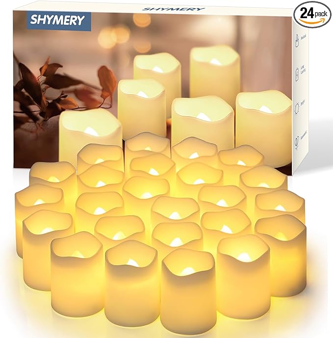 SHYMERY Flameless Votive Candles,Flameless Flickering Electric Fake Candle,24 Pack SHYMERY Flameless Votive Candles,Flameless Flickering Electric Fake Candle,24 Pack