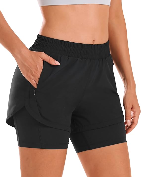 Stelle Women 2 in 1 Running Shorts High Waisted Athletic Shorts Gym Workout Shorts with Liner Zipper Pockets Stelle Women 2 in 1 Running Shorts High Waisted Athletic Shorts Gym Workout Shorts with Liner Zipper Pockets