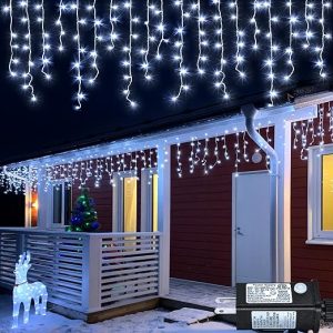 White Christmas Lights Outdoor - 33ft 400 LED Icicle Lights for Outside House, Twinkle Tree Lights Plug in 8 Modes