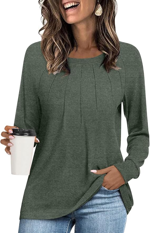 Womens 2024 Fall Tunic Tops Casual Long Sleeve Pleated Blouse Warm Loose Dressy Tshirt For Legging Womens 2024 Fall Tunic Tops Casual Long Sleeve Pleated Blouse Warm Loose Dressy Tshirt For Legging