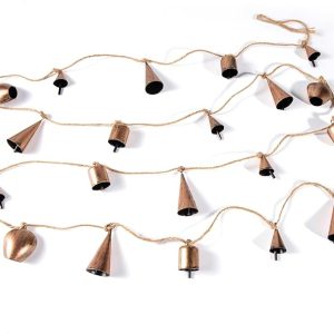 10 FT Christmas Bells Garland, Vintage Cow Bells Garland Gold Metal Bells with Jute Hanging Rope, Lucky Cowbell for Christmas Decoration,Perfect for Doors, Windows, Mantle, Wreaths, etc