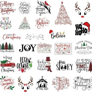 27 Pieces Christmas Word Stickers for Crafts Vinyl Waterproof Christmas Decals for Ornament Xmas Ball Crafts Wood Cup Glass Water Bottle Decoration