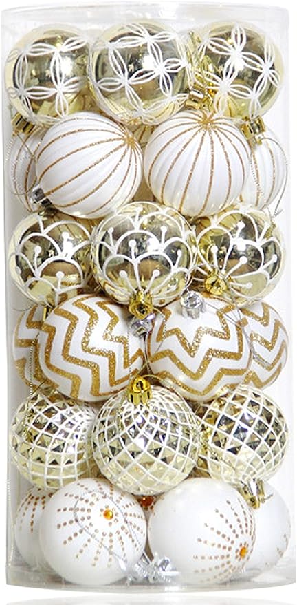 30PCS Christmas Balls Ornaments,60MM Gold&White Painted Shatterproof Festive Wedding Hanging Ornaments Christmas Tree Decoration 30PCS Christmas Balls Ornaments,60MM Gold&White Painted Shatterproof Festive Wedding Hanging Ornaments Christmas Tree Decoration
