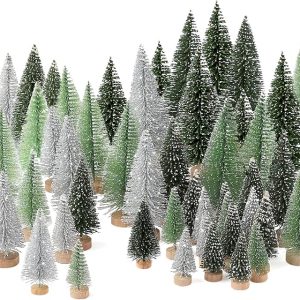 30Pcs Christmas Decorations Mini Christmas Trees, Artificial Christmas Tree Bottle Brush Trees with Wooden Base for Christmas Decor Christmas Party Home Table Craft