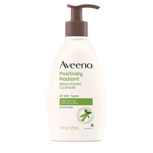 Aveeno Positively Radiant Brightening Facial Cleanser for Sensitive Skin, Targets Dull Skin, Moisture Rich Soy Extract, Non-Comedogenic, Oil- & Soap-Free, Hypoallergenic
