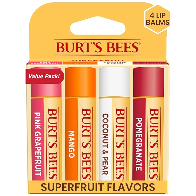 Burt's Bees Lip Balm Stocking Stuffers, Moisturizing Lip Care Christmas Gifts, SuperFruit - Pomegranate, Coconut & Pear, Mango, Pink Grapefruit, Natural Origin Treatment Burt's Bees Lip Balm Stocking Stuffers, Moisturizing Lip Care Christmas Gifts, SuperFruit - Pomegranate, Coconut & Pear, Mango, Pink Grapefruit, Natural Origin Treatment