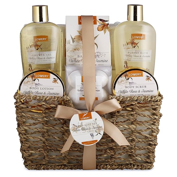 Christmas Home Spa Gift Basket - White Rose & Jasmine - Luxurious 11pc Bath & Body Set For Men & Women Christmas Home Spa Gift Basket - White Rose & Jasmine - Luxurious 11pc Bath & Body Set For Men & Women