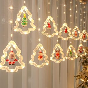Christmas Lights, 10 Tree Lights 120 LED Christmas Decorations Indoor, Battery Operated Christmas Window Lights 9.84 ft Waterproof String Light for Bedroom Party Curtain Decor