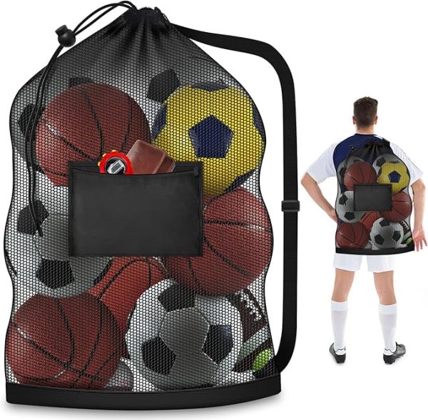 Heavy Duty Soccer Ball Bag – Large Mesh Sports Equipment Storage Pouch With Shoulder Strap