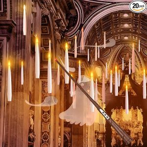 Floating Candles with Wand, Christmas Decoration 20 PCs Magic Hanging Candles, Flickering Warm Light Flameless Floating LED Candle