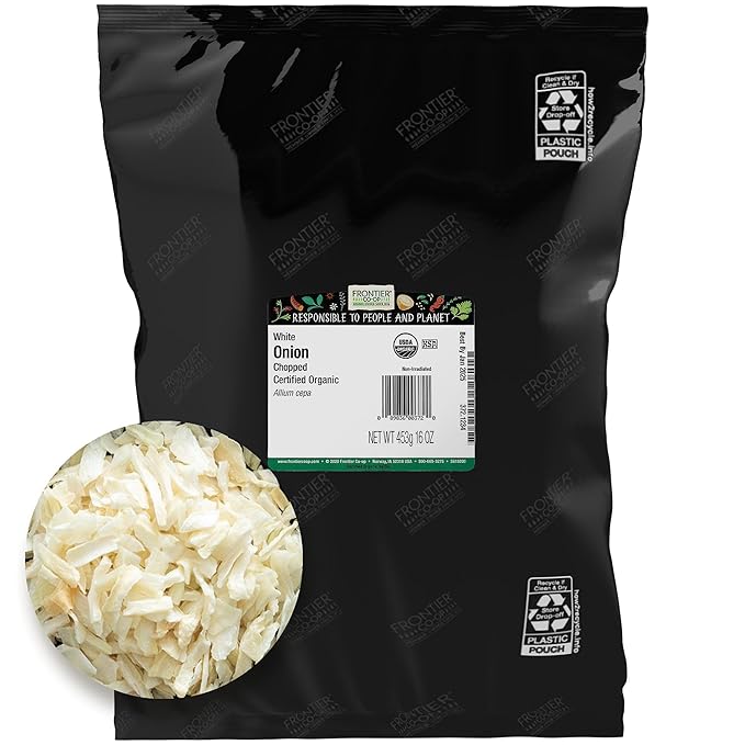 Frontier Organic Chopped Onion, 1 Pound, Dried & Chopped Sweet Organic White Onion, Kosher, Sustainably Grown Frontier Organic Chopped Onion, 1 Pound, Dried & Chopped Sweet Organic White Onion, Kosher, Sustainably Grown